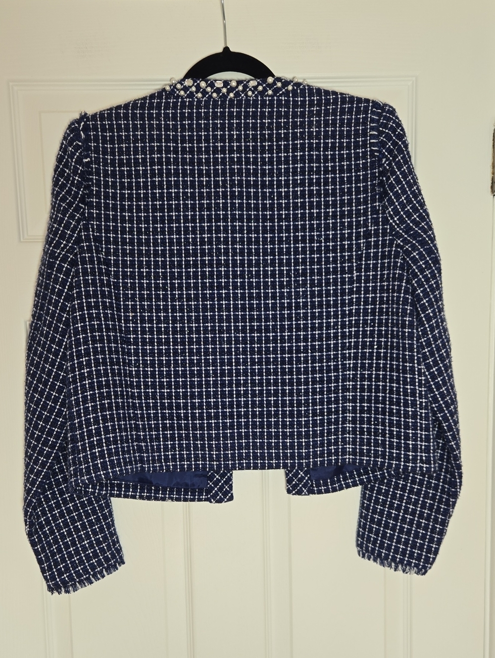 Lilly Pulitzer Vianne Tweed Jacket Low Tide Navy Size 8 Pearl Trim - Picture 4 of 16